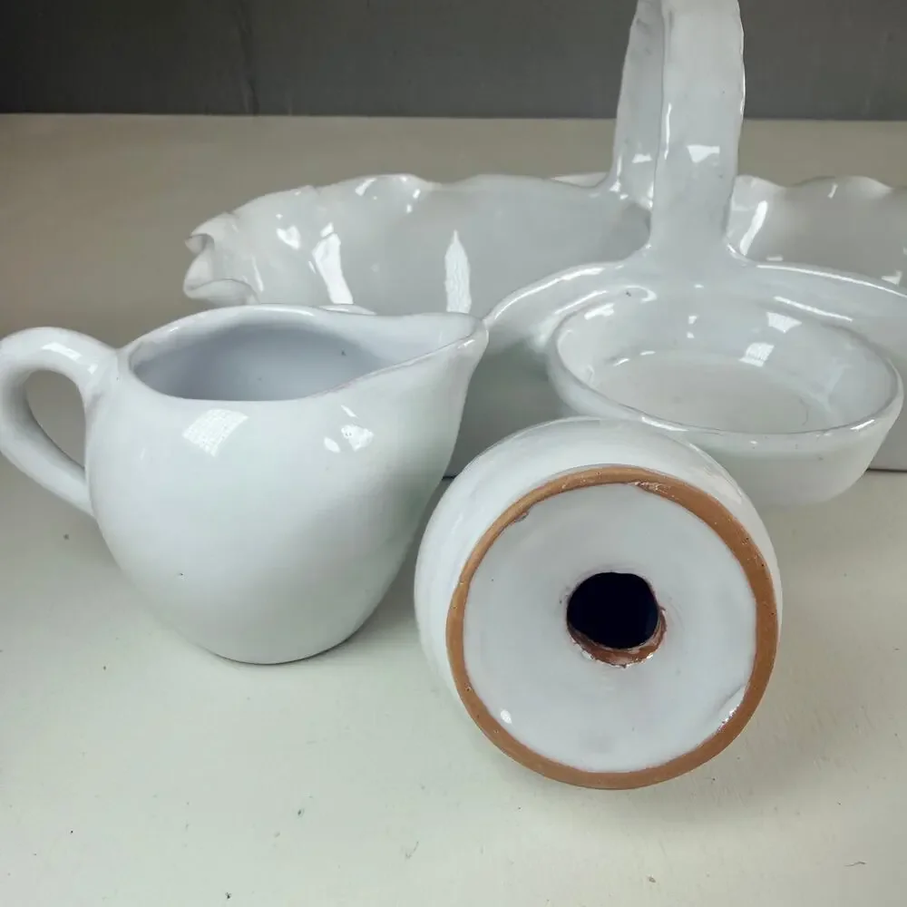 Vintage Italian Pottery Strawberry Creamer Sugar Cottagecore Serving Basket